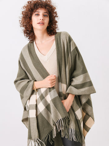Olive Green Ruana Shawl Wrap